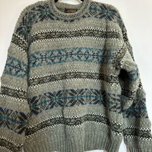 Men’s Vintage Eddie Bauer Fair Isle Shetland Wool Crewneck Sweater, Large